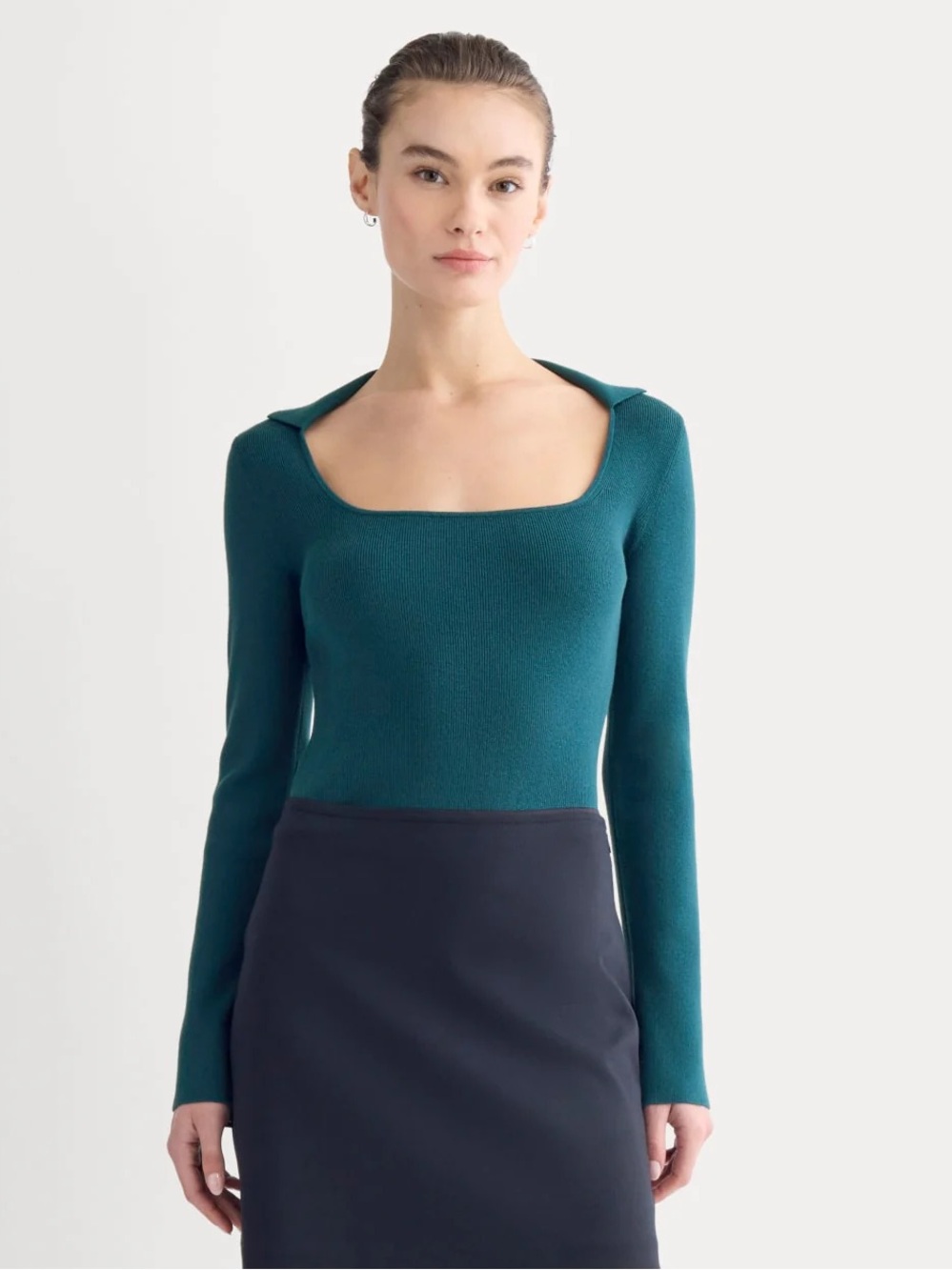 Everlane - Knit Scoop Neck Top in Reflecting Pond - Teal Long-Sleeve Square Neck